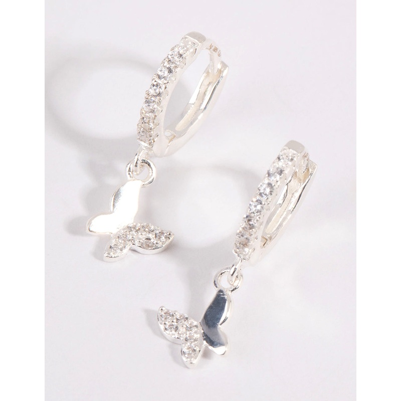 Sterling Silver Diamante Butterfly Huggie Earrings