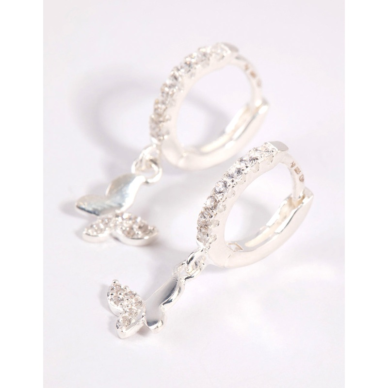 Sterling Silver Diamante Butterfly Huggie Earrings
