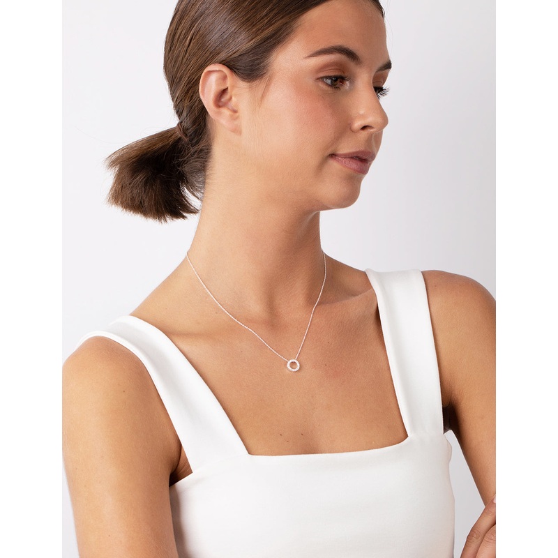 Sterling Silver Diamante Circle Pendant Necklace