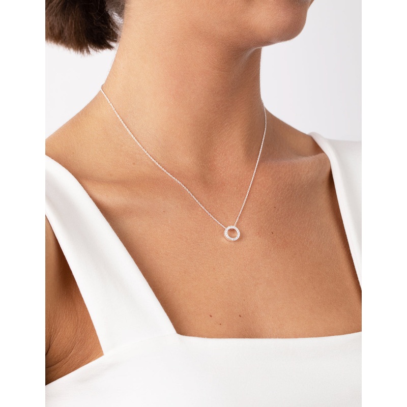 Sterling Silver Diamante Circle Pendant Necklace