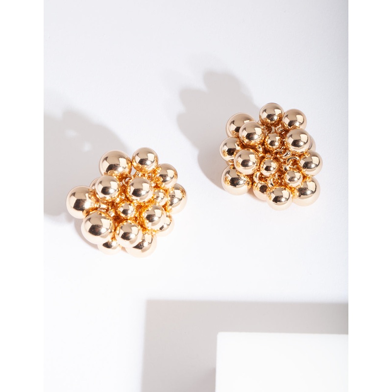 Gold Bead Stud Earrings