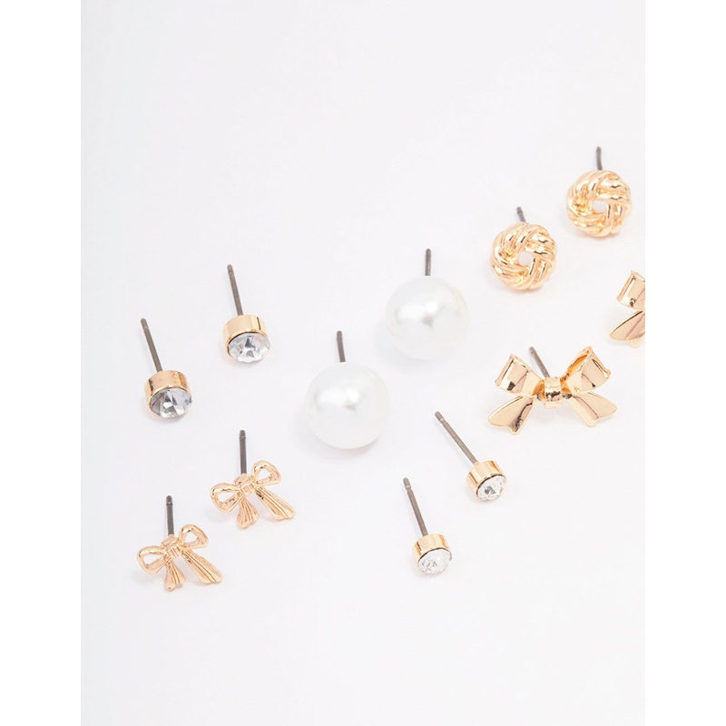 Gold Bow Pearl & Heart Earring 12-Pack