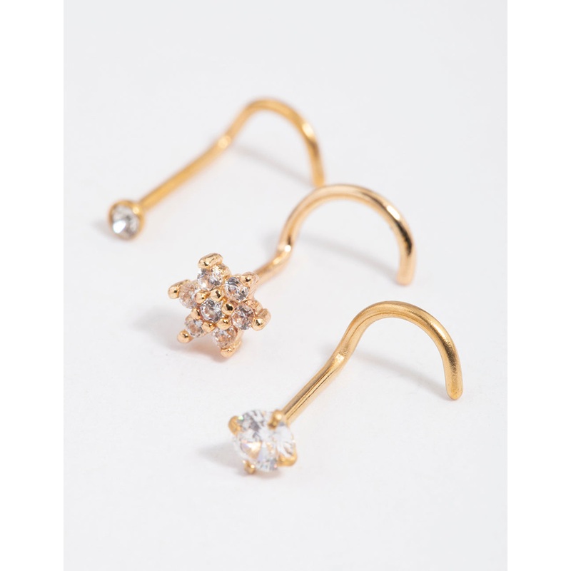 Gold Plated Surgical Steel Flower Nose Stud Pack