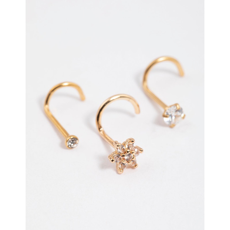Gold Plated Surgical Steel Flower Nose Stud Pack