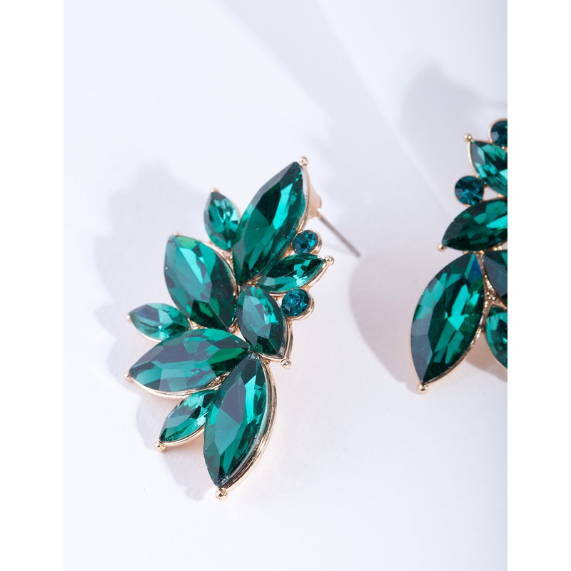 Green Marquise Statement Stud Earrings