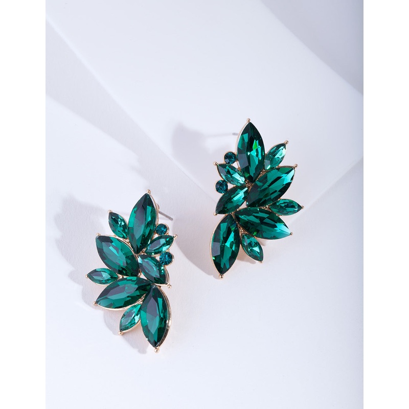 Green Marquise Statement Stud Earrings
