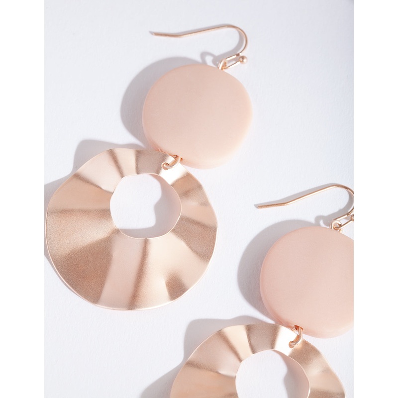 Pink Metal Double Disc Earrings