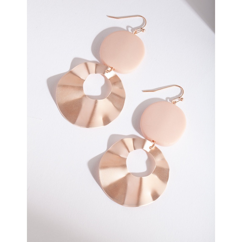 Pink Metal Double Disc Earrings