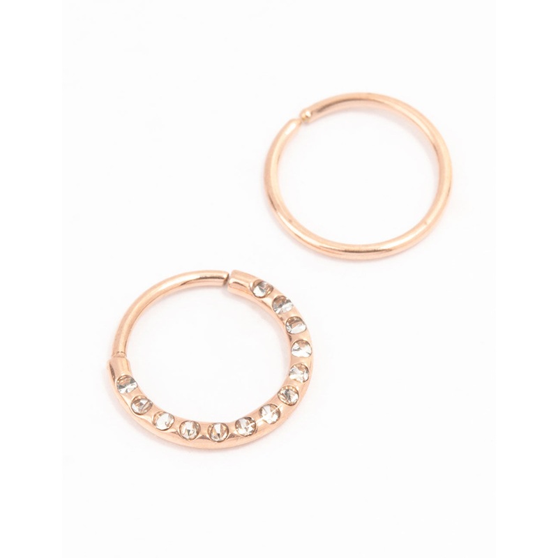Rose Gold Plated Surgical Steel Textured Nose Rings 2-Pack