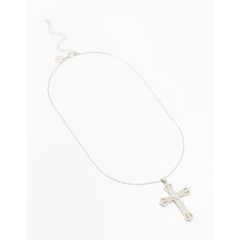Silver Cubic Zirconia Radiant Cross Necklace