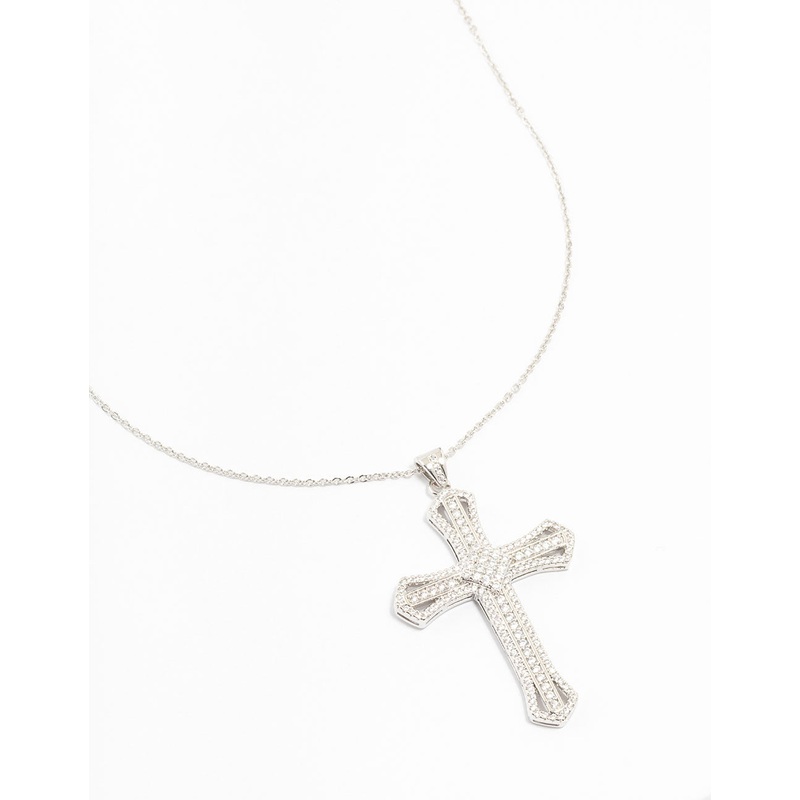 Silver Cubic Zirconia Radiant Cross Necklace