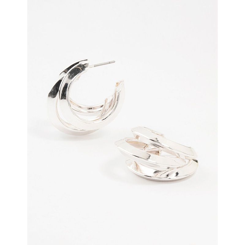 Silver Pointed 3 Layered Hoop Earrings