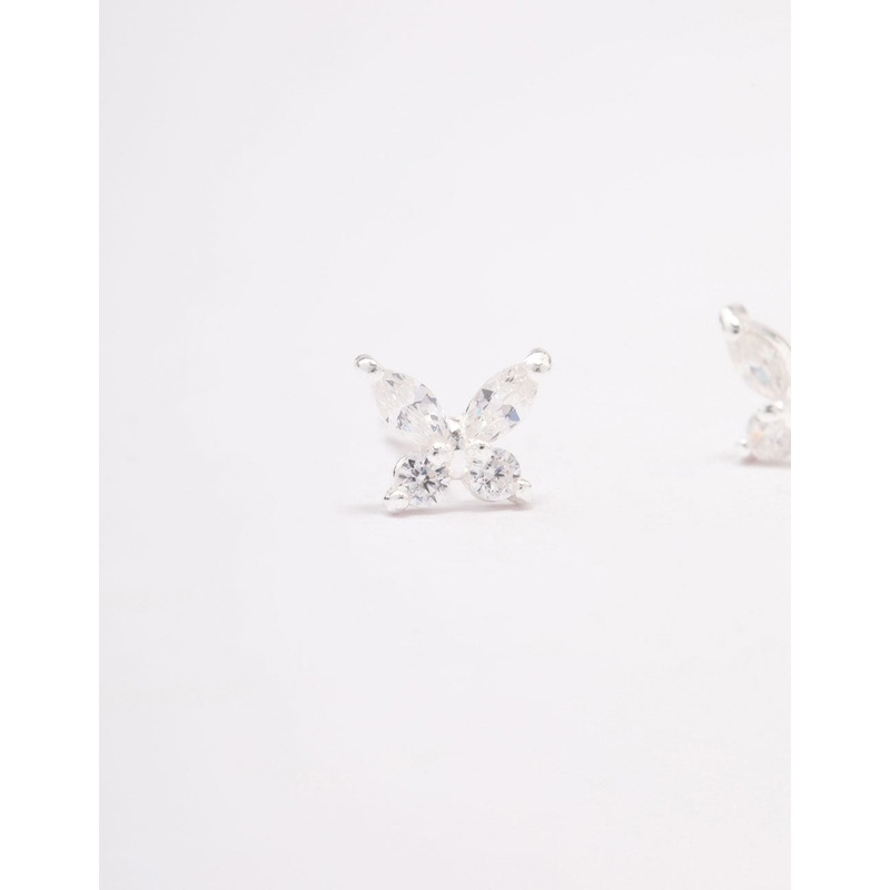 Sterling Silver Cubic Zirconia Butterfly Stud Earrings