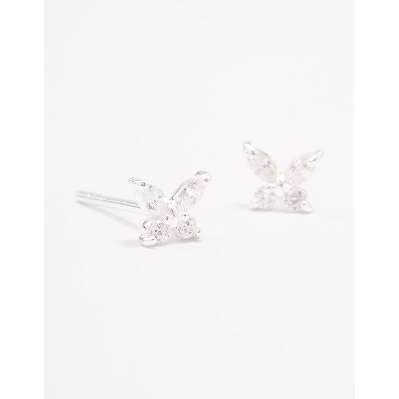Sterling Silver Cubic Zirconia Butterfly Stud Earrings