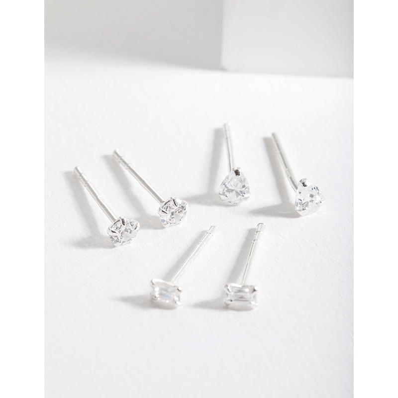Sterling Silver Mini Cubic Zirconia Stud Earring Pack