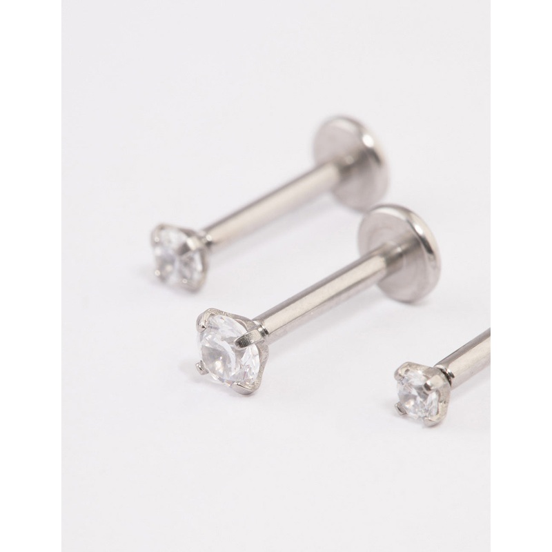 Surgical Steel Cubic Zirconia Stud Flat Back Pack