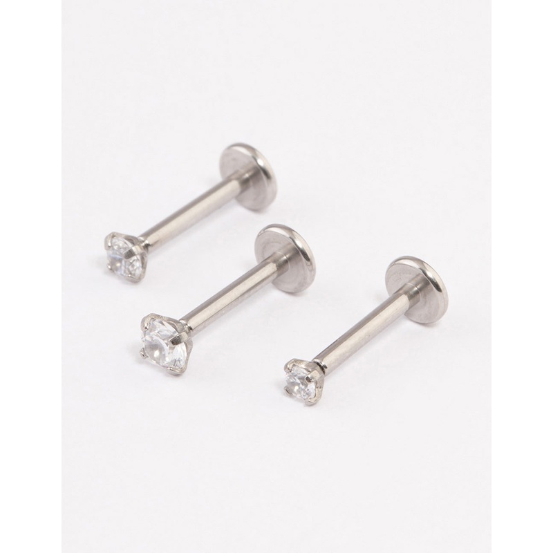 Surgical Steel Cubic Zirconia Stud Flat Back Pack