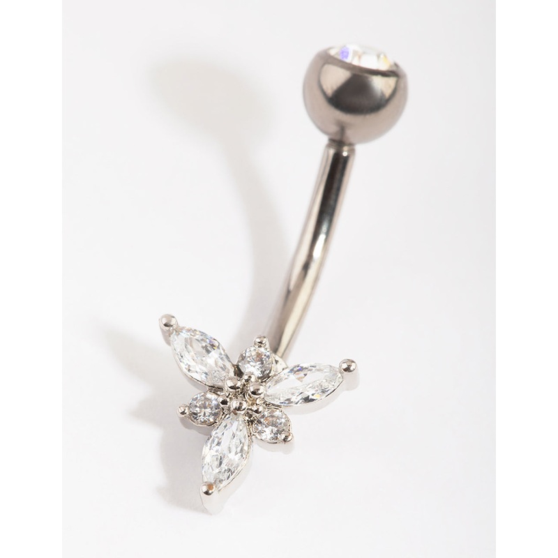 Titanium Elegant Diamante Belly Ring