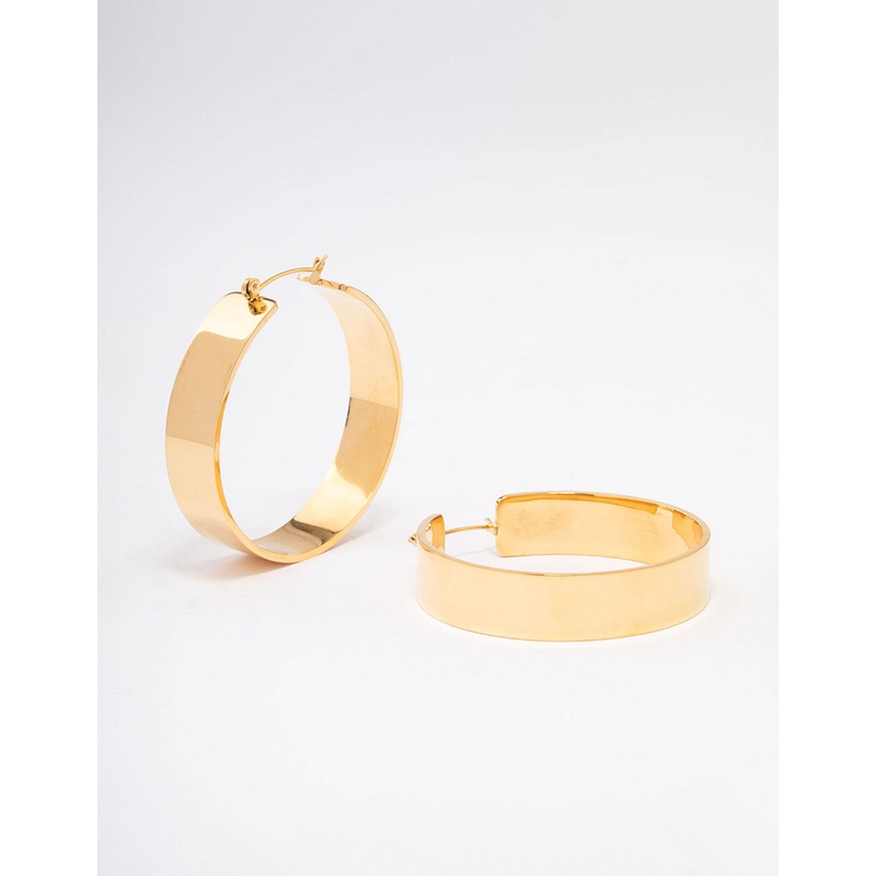 Waterproof Gold Plated Stainless Steel Large Smooth Hoop Earrings