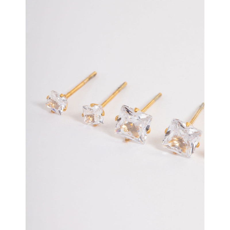 Waterproof Gold Plated Stainless Steel Square Earring Pack