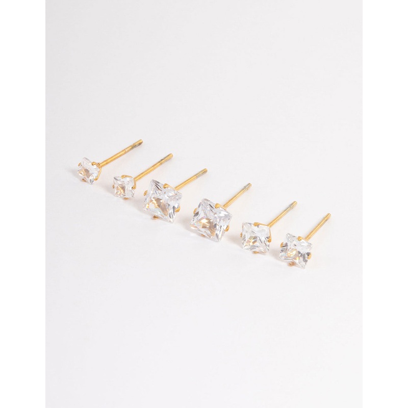 Waterproof Gold Plated Stainless Steel Square Earring Pack