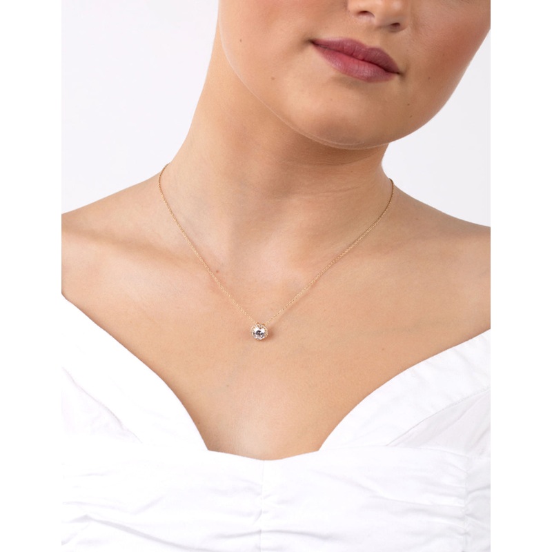 Gold Plated Sterling Silver 6mm Cubic Zirconia Halo Necklace