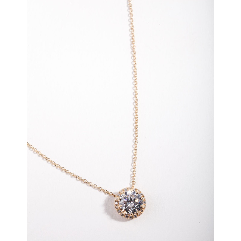 Gold Plated Sterling Silver 6mm Cubic Zirconia Halo Necklace