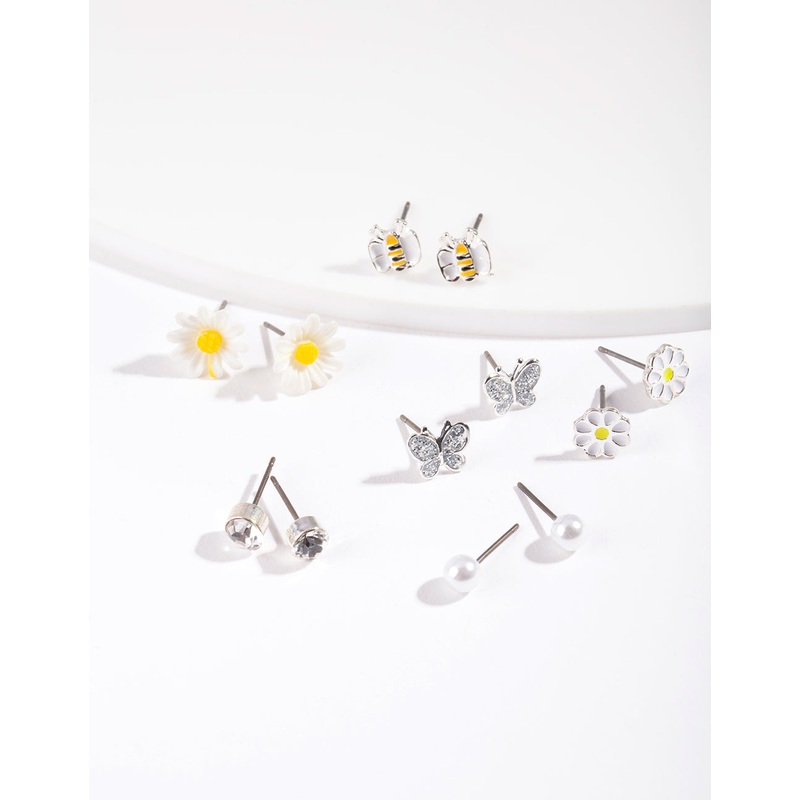 Kids Silver Daisy Stud Earring 6-Pack