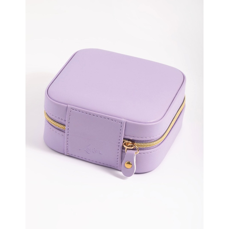 Purple Faux Leather Compact Square Jewellery Box