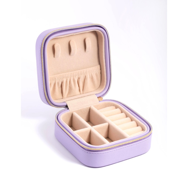 Purple Faux Leather Compact Square Jewellery Box