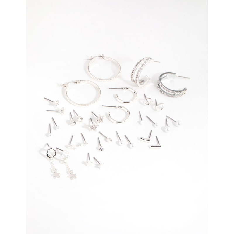 Silver Star Stud & Hoop 16-Pack Earring