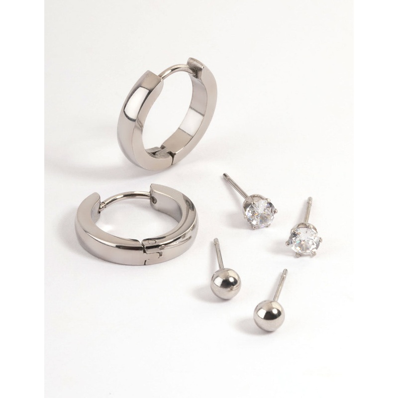 Waterproof Gold Plated Stainless Steel Cubic Zirconia Stud & Huggie Earring Pack