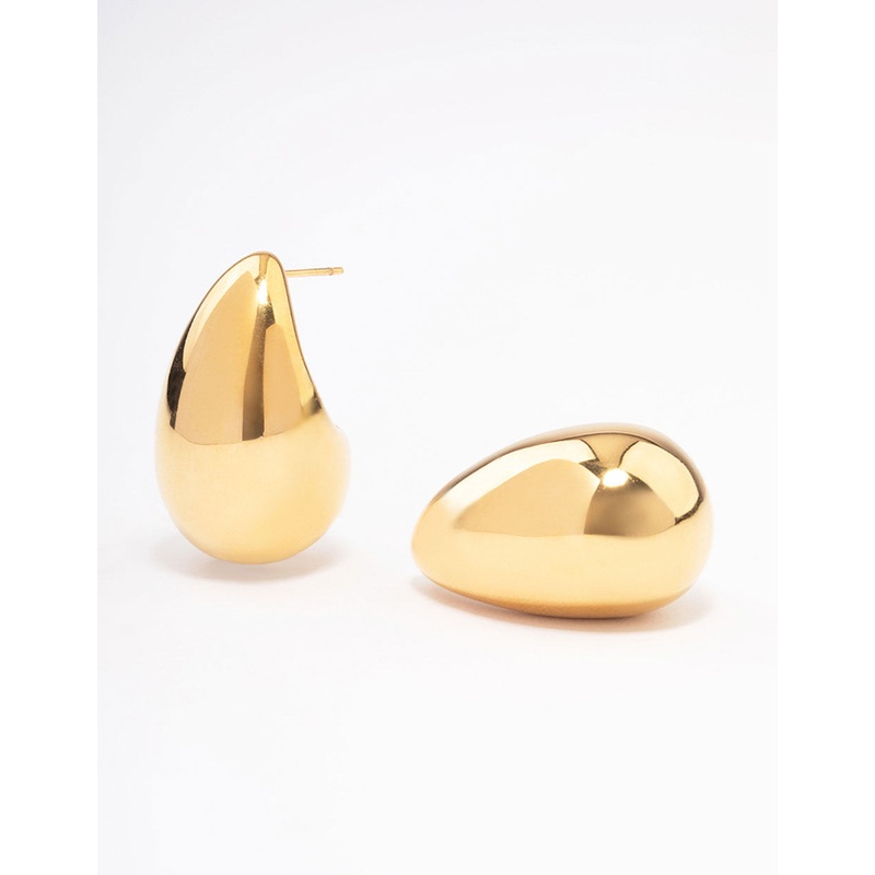 Waterproof Gold Plated Stainless Steel Large Teardrop Earrings