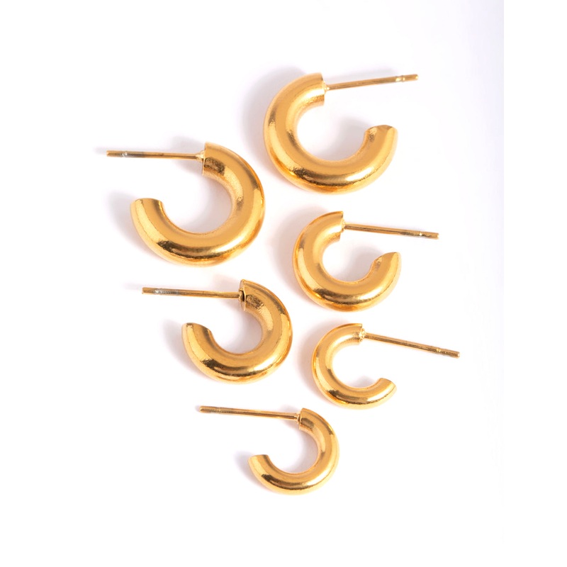 Waterproof Gold Plated Stainless Steel Mixed Hoop Earring Pack