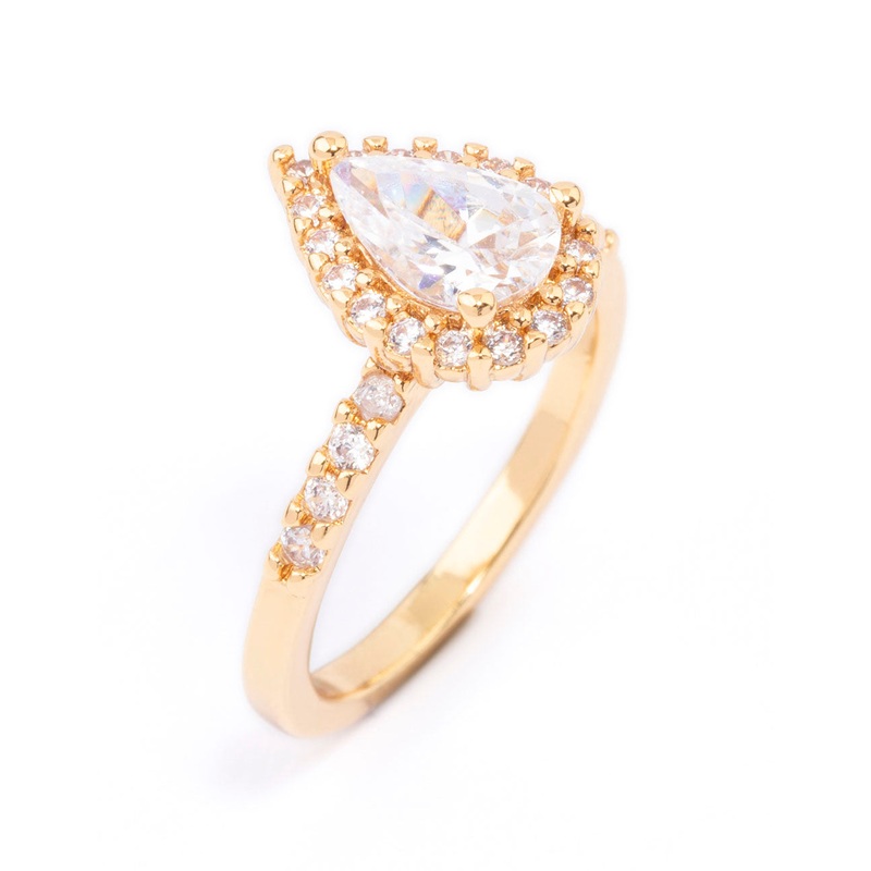 Gold Plated Classic Pear Cubic Zirconia Engagement Ring