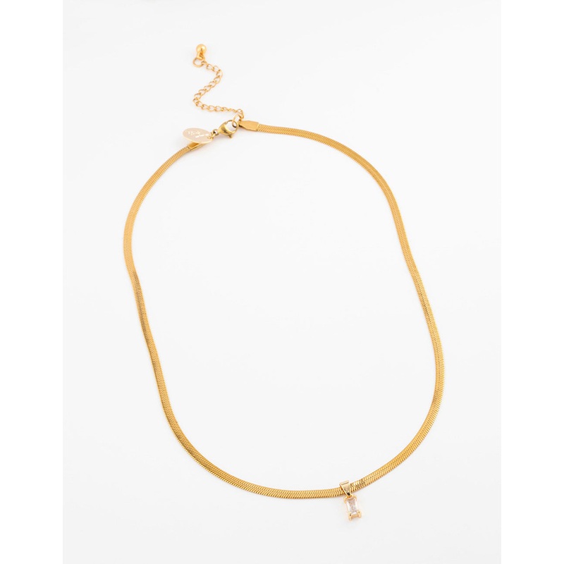 Gold Plated Cubic Zirconia Baguette Snake Pendant Necklace