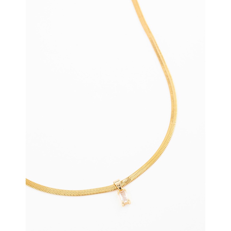 Gold Plated Cubic Zirconia Baguette Snake Pendant Necklace