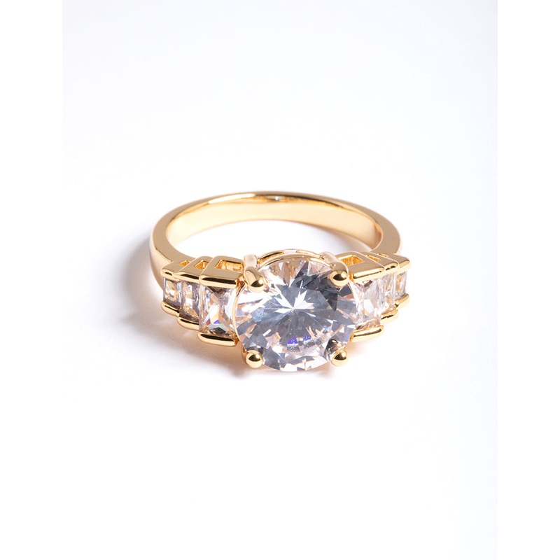 Gold Plated Cubic Zirconia Large Solitare Ring
