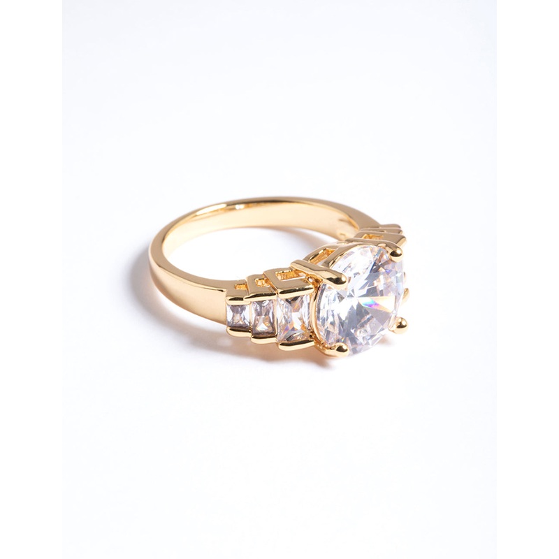 Gold Plated Cubic Zirconia Large Solitare Ring