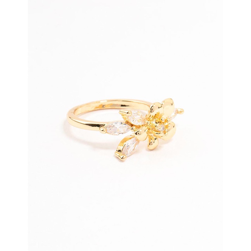 Gold Plated Fine Flower Cubic Zirconia Ring