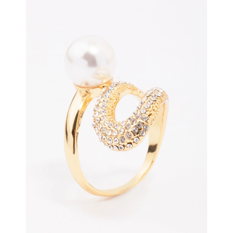 Gold Plated Pave Pearl Cocktail Ring