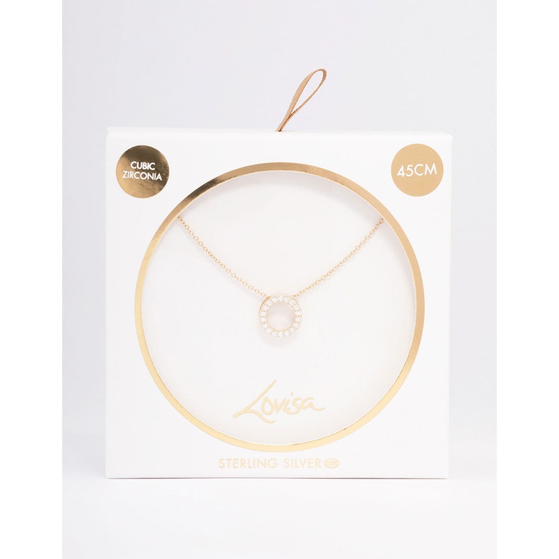 Gold Plated Pave Sterling Silver Circle Pendant Necklace