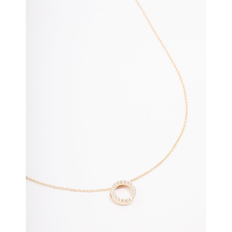 Gold Plated Pave Sterling Silver Circle Pendant Necklace