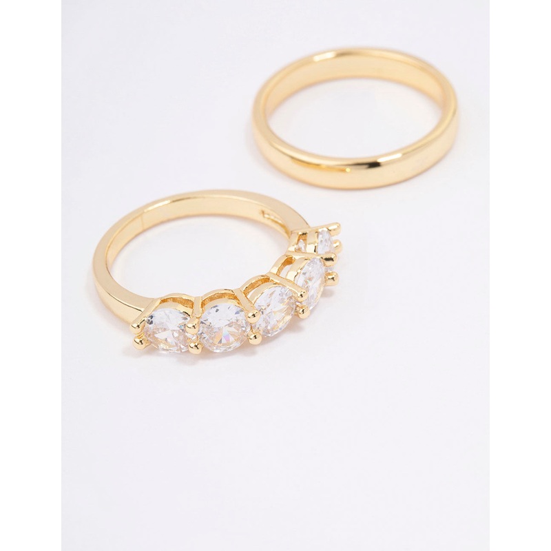Gold Plated Round Cubic Zirconia Double Band Ring