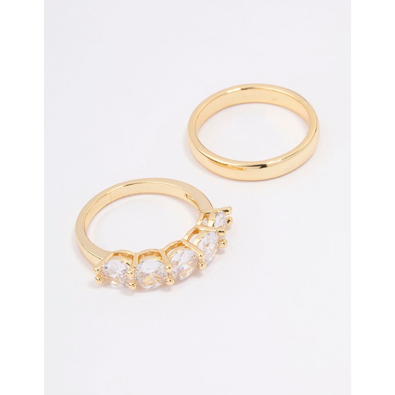Gold Plated Round Cubic Zirconia Double Band Ring