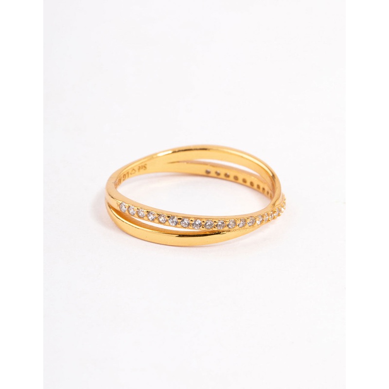 Gold Plated Sterling Silver Cubic Zirconia Cross Over Ring