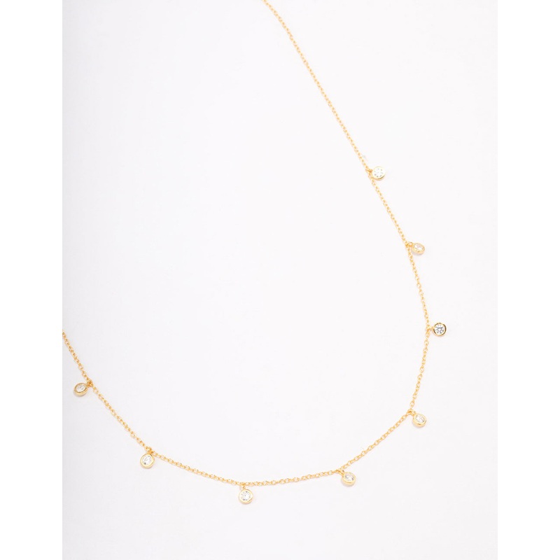 Gold Plated Sterling Silver Cubic Zirconia Droplet Pendant Necklace