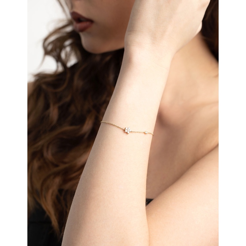 Gold Plated Sterling Silver Cubic Zirconia Flower Bracelet