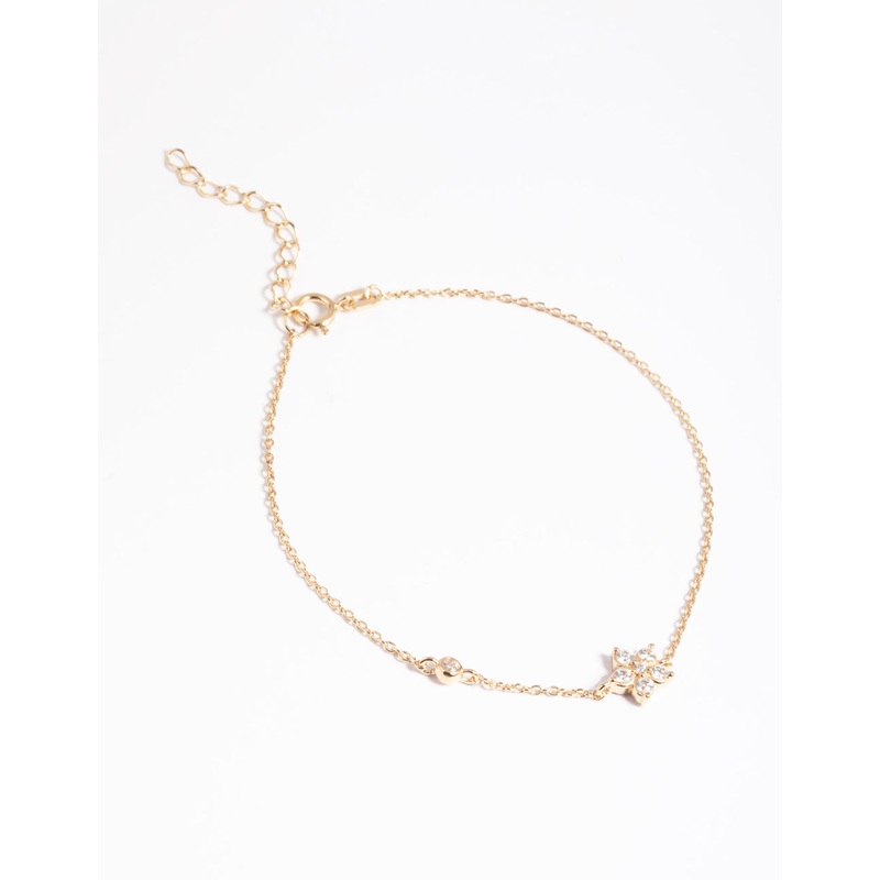Gold Plated Sterling Silver Cubic Zirconia Flower Bracelet