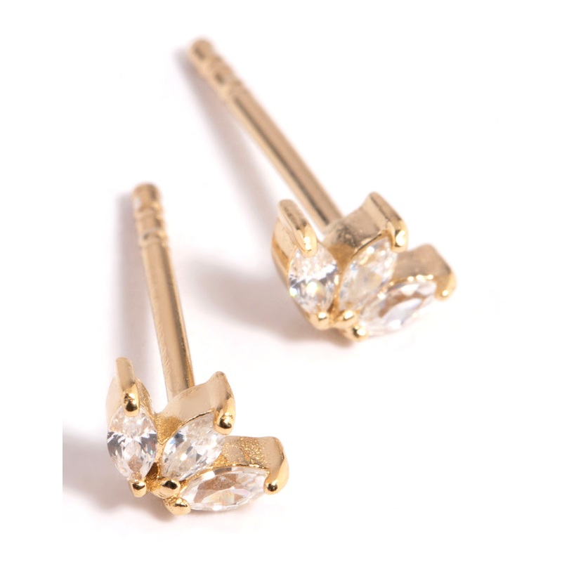 Gold Plated Sterling Silver Cubic Zirconia Leaf Stud Earrings